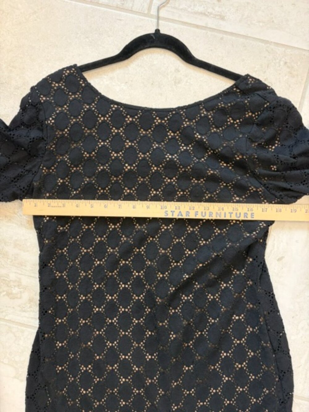 Ronnie Nicole Black Lace Nude Lining Dress Size 12 Scalloped Hem LBD Classic - Picture 9 of 11